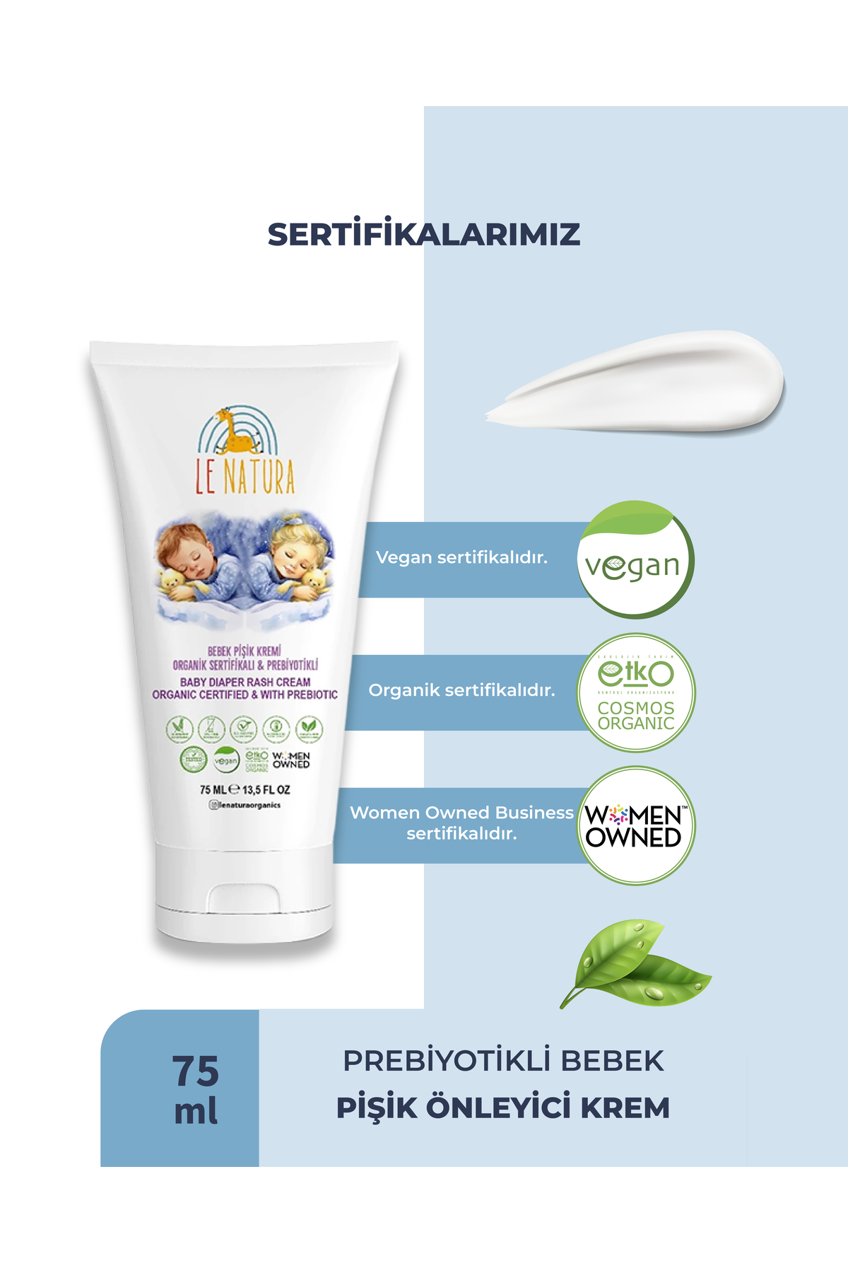 LE NATURA Bebek Pişik Önleyici Krem - 75 ml - Prebiyotikli ve Organik - Anında Yatıştırma ve Hızlı Onarım fotoğrafı 4 (önizleme)