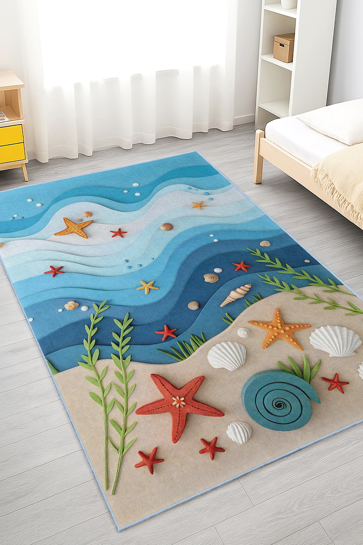 Realhomes Deniz Temalı Yıkanabilir Kaymaz Taban Çocuk Odası Halısı