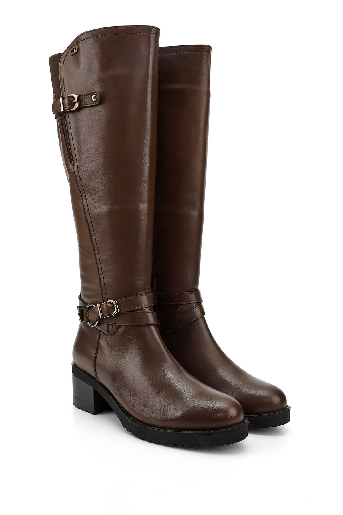 GÖNDERİ(R)-Braune antike Damenstiefel aus echtem Leder mit Reißverschluss und dickem Absatz für Damen/Mädchen 3