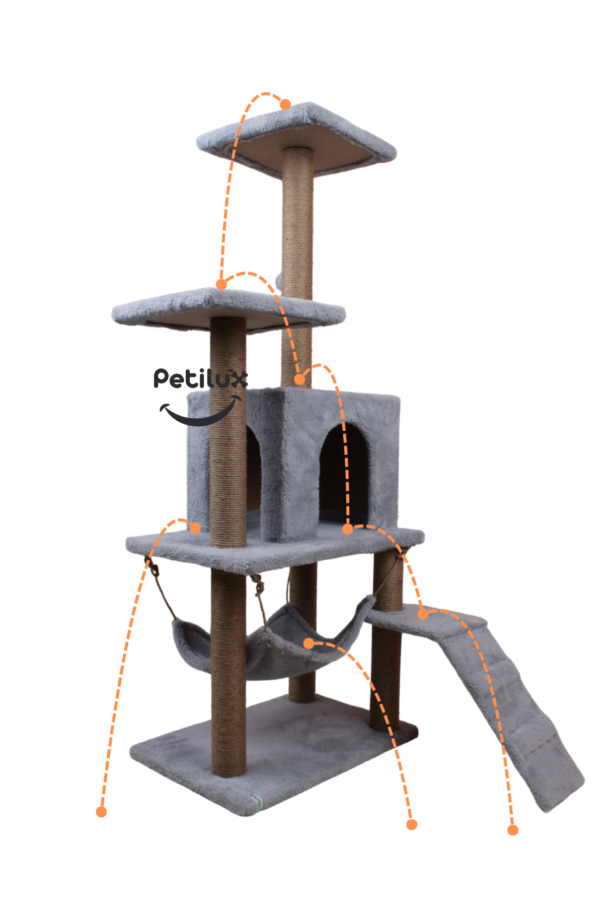 Petilux-Multi-Purpose Multi-Tier Cat Play & Activity House with Rest Hammock Nest Scratching Post 4