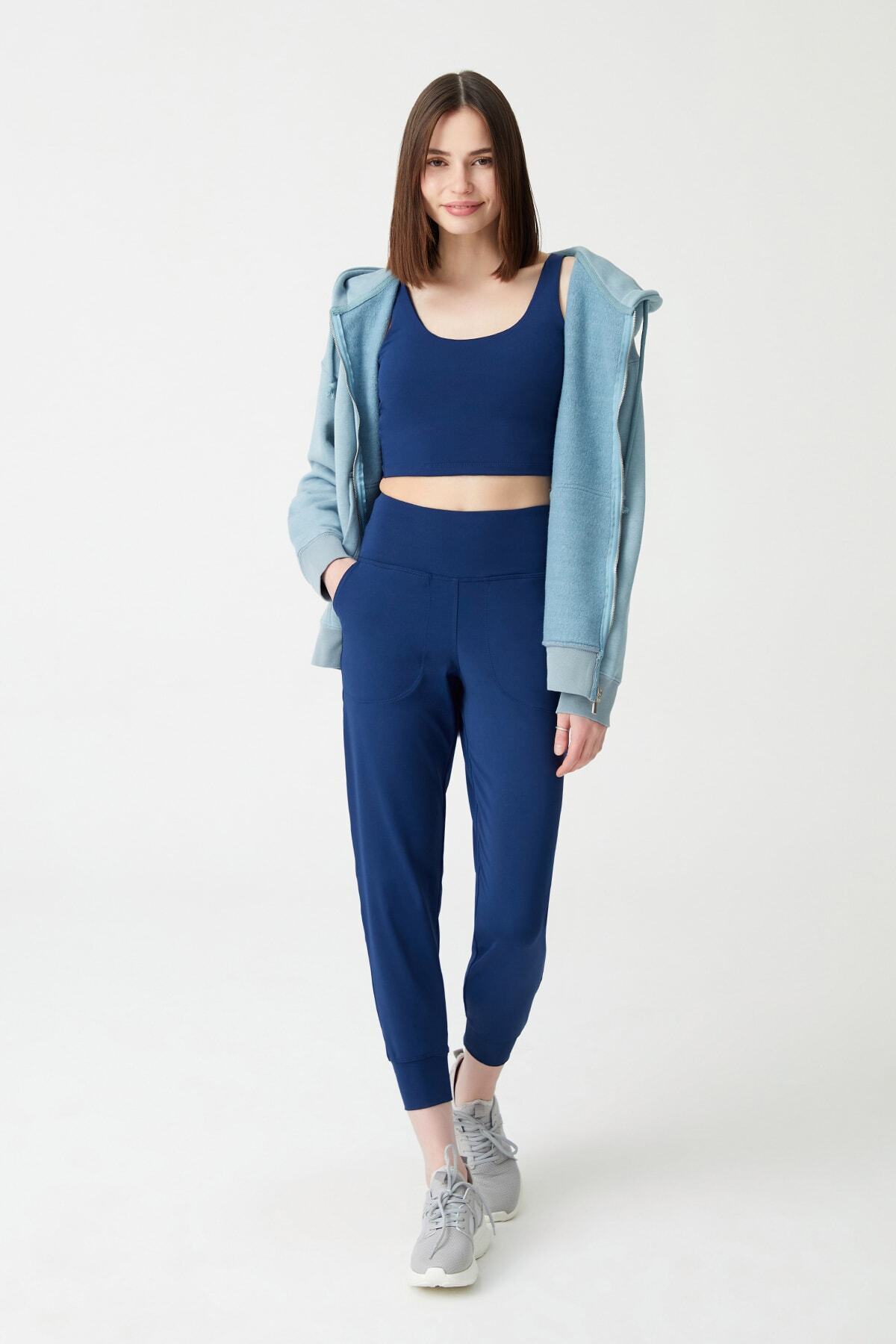 Los Ojos-Marineblaue Jogginghose mit hoher Taille für Damen 6