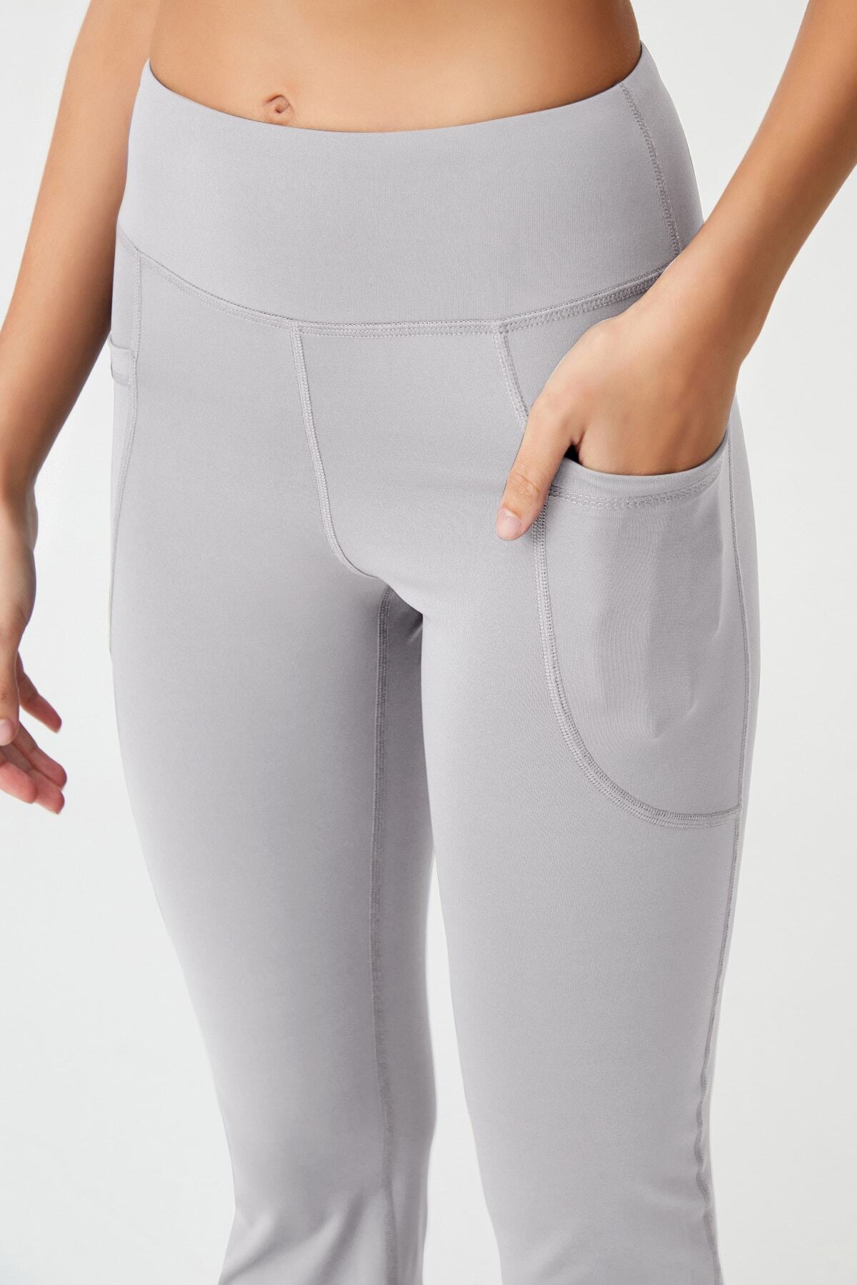 Los Ojos  Kadın Gri Yüksek Bel Toparlayıcı Çift Cepli İspanyol Paça Tayt Bootcut - Görsel 6