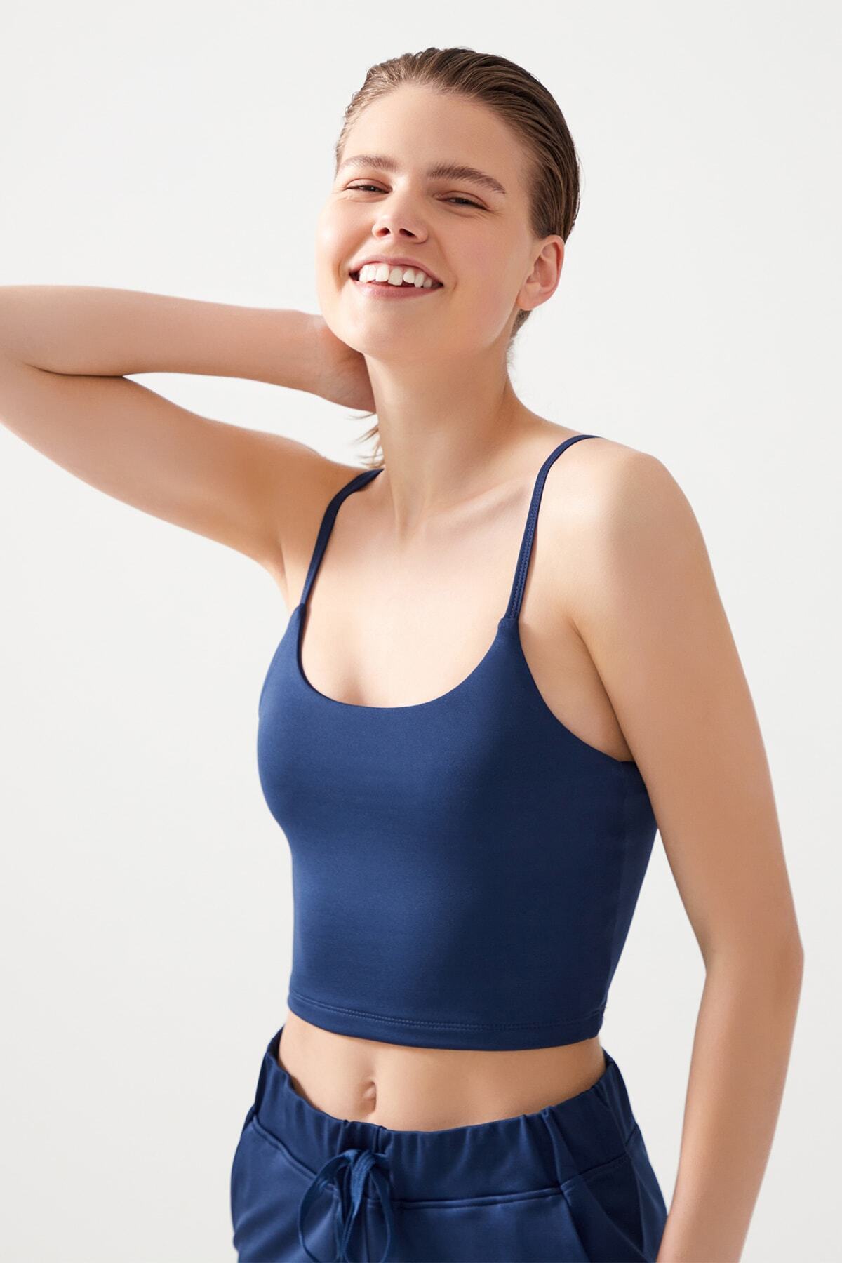 Los Ojos-Damen-Sport-BH-Träger mit Trägern in Marineblau mit leichtem Halt und überzogenem Träger 1
