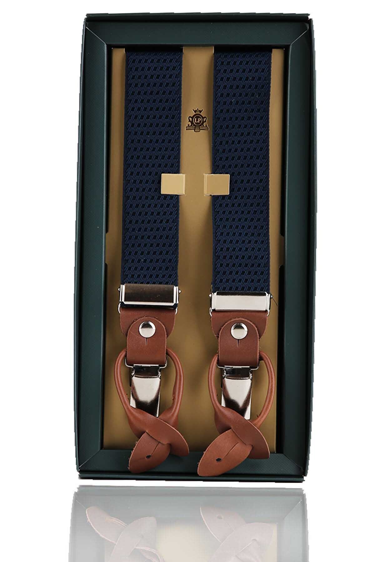  بند شلوار جاکارد چرم سرمه‌ای با دکمه‌های جادار PAN137