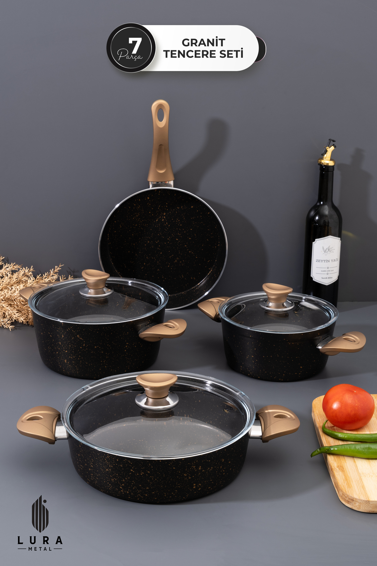 Homekolik 7 Parça Ewx Bakalit Kulp Siyah Granit Tencere Seti – 26