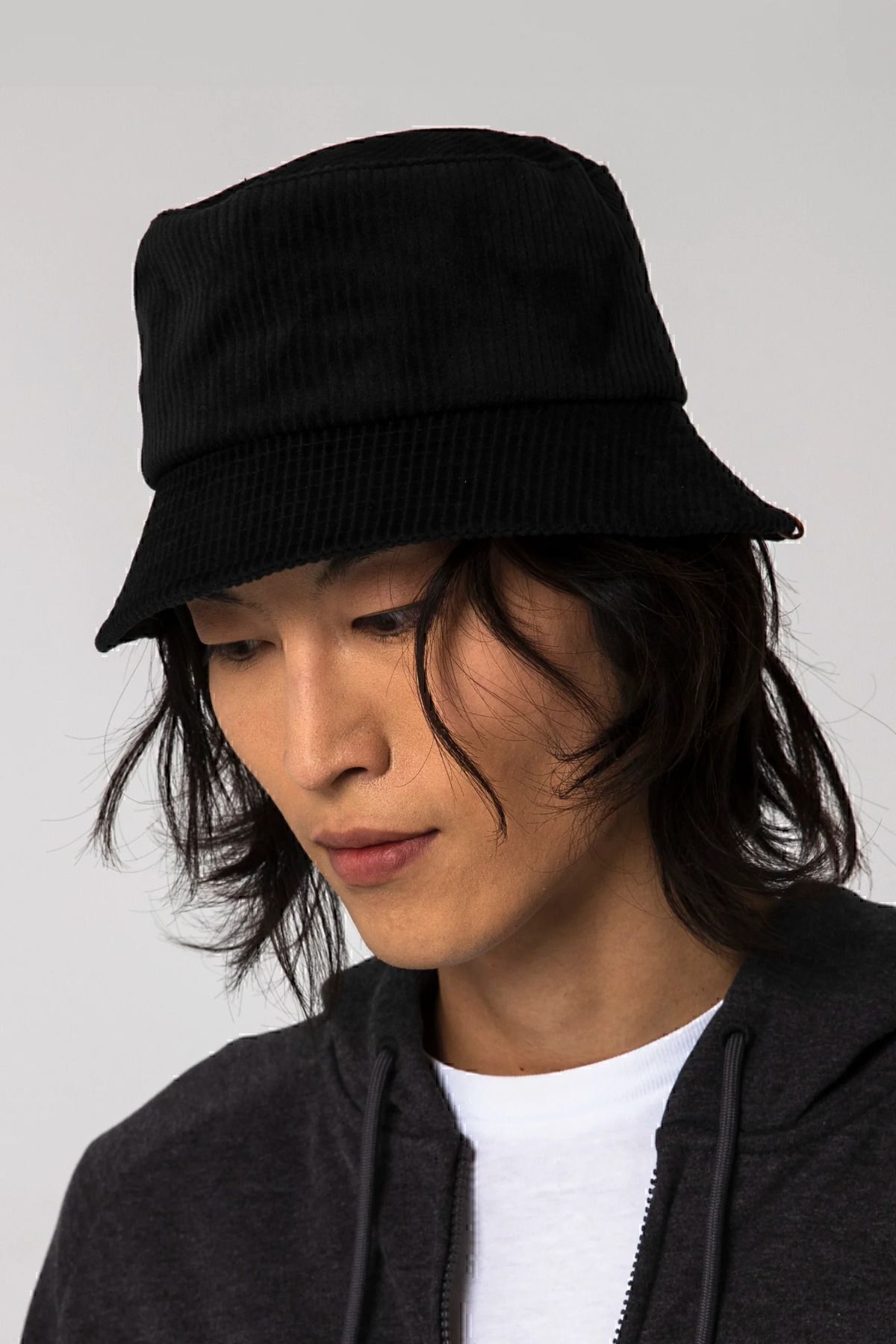 Nordbron-Unisex Black 100% Cotton Patterned Velvet Bucket Hat Leather Label Detailed Bucket Belluno Daily 3