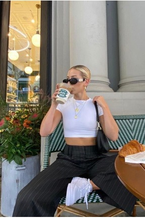Le'Sluette Kadın Kısa Kollu Bisiklet Yaka Basic Crop Top Beyaz