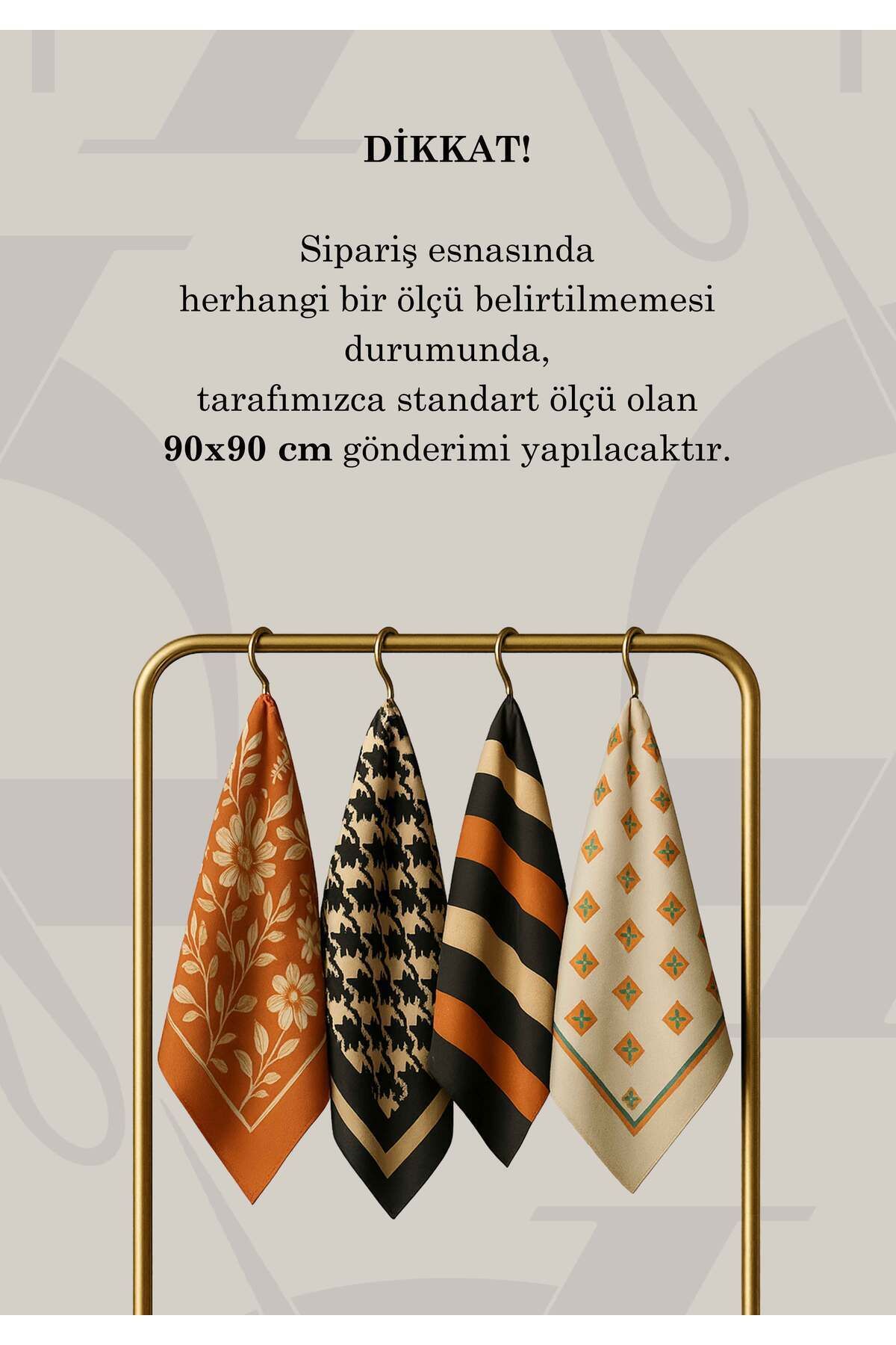 DESENİX-Brush Print Patterned Scarf |   4 Color Options |   90X90 - 100X100Cm |   Shiny Satin 6