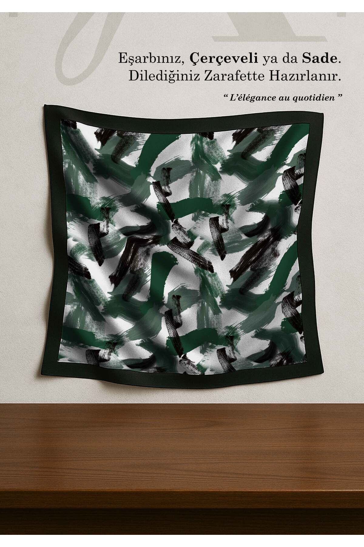 DESENİX-Brush Print Patterned Scarf |   4 Color Options |   90X90 - 100X100Cm |   Shiny Satin 2