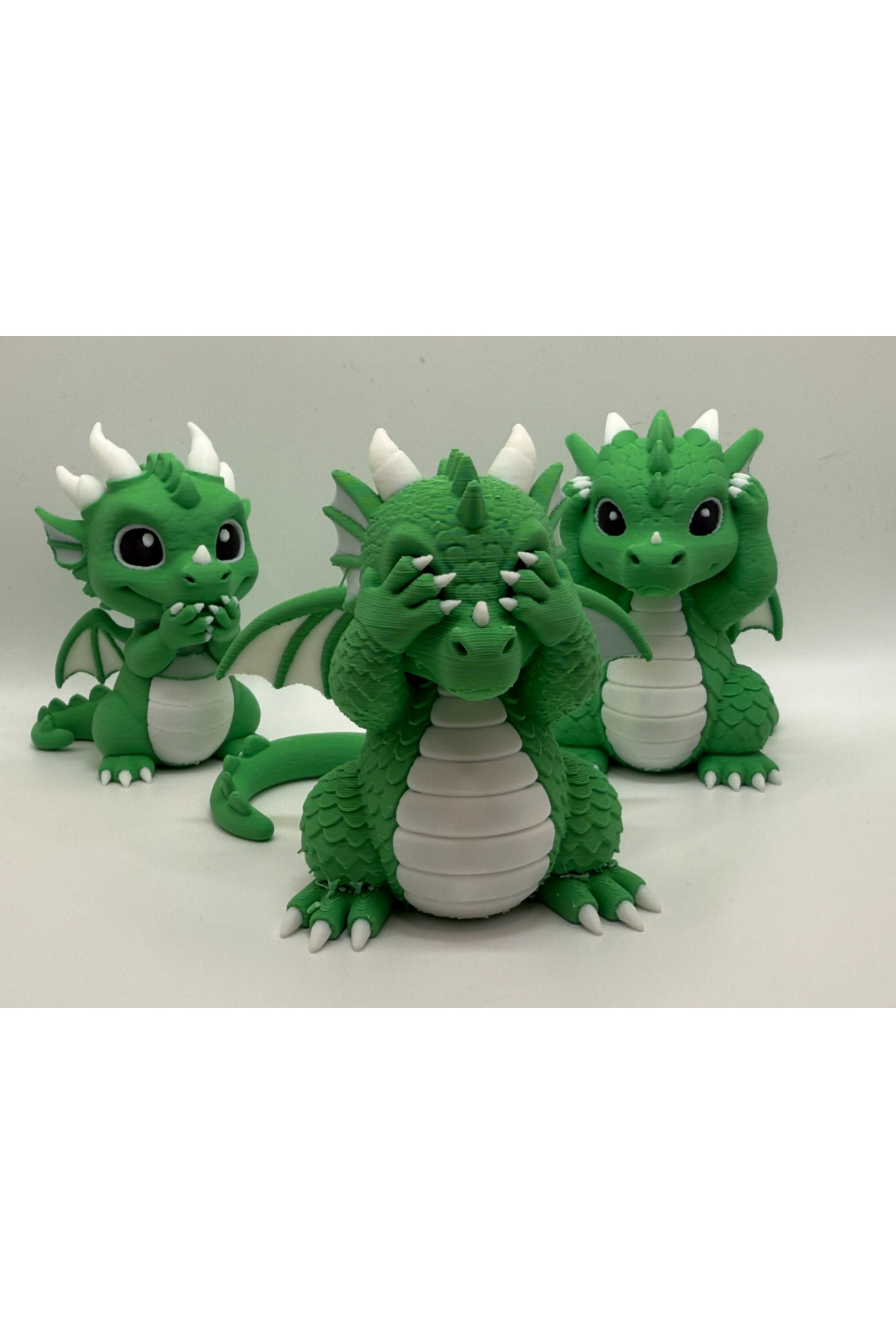 3'lü Set: Görme, Duyma ve Konuşma Ejderha Figürleri | Masaüstü Dekoratif Ejderha Heykeli