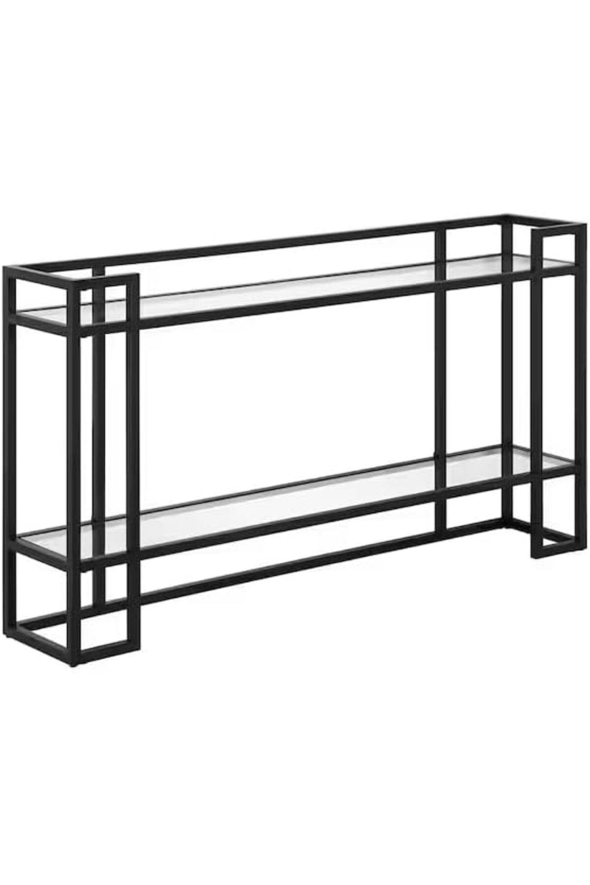 genric-FFD Glass Console Table Metal Console Table with Dual Clear Glass Shelve Entryway Table Narrow 3
