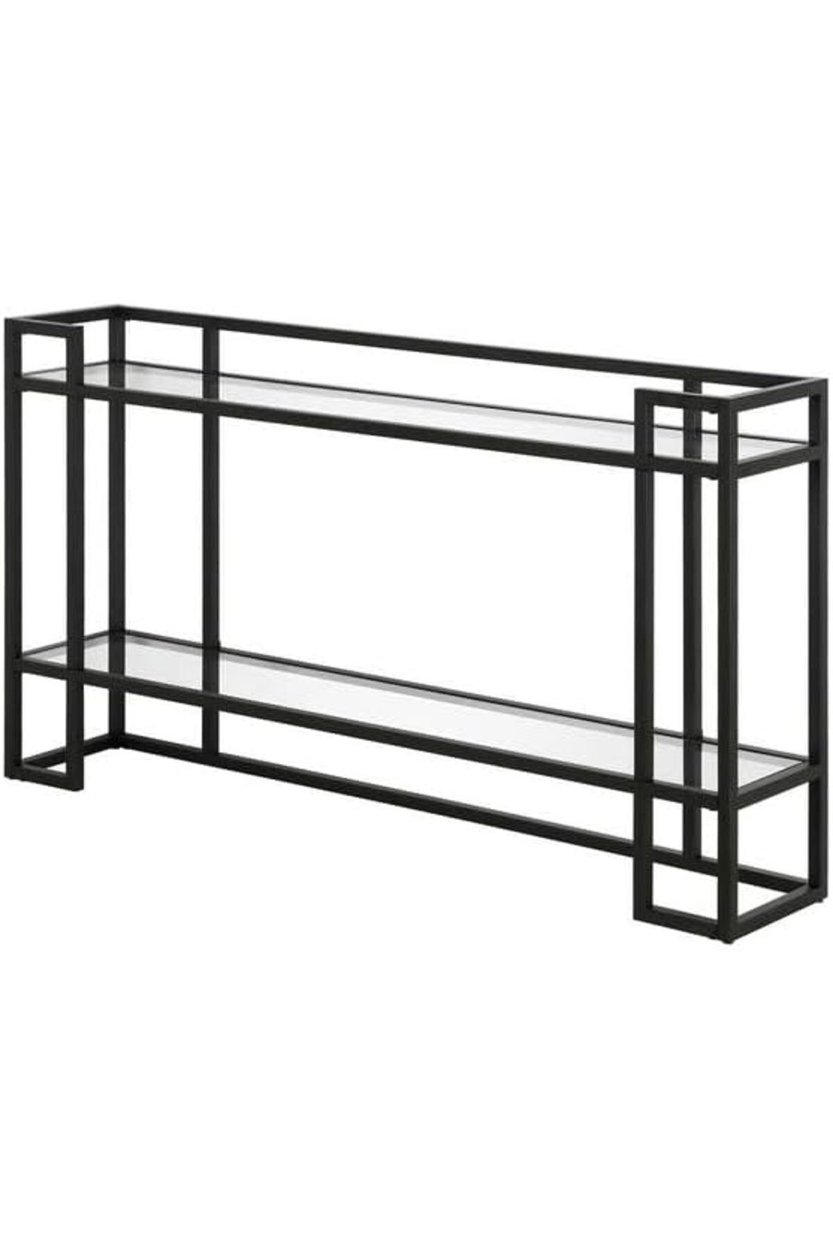 genric-FFD Glass Console Table Metal Console Table with Dual Clear Glass Shelve Entryway Table Narrow 4