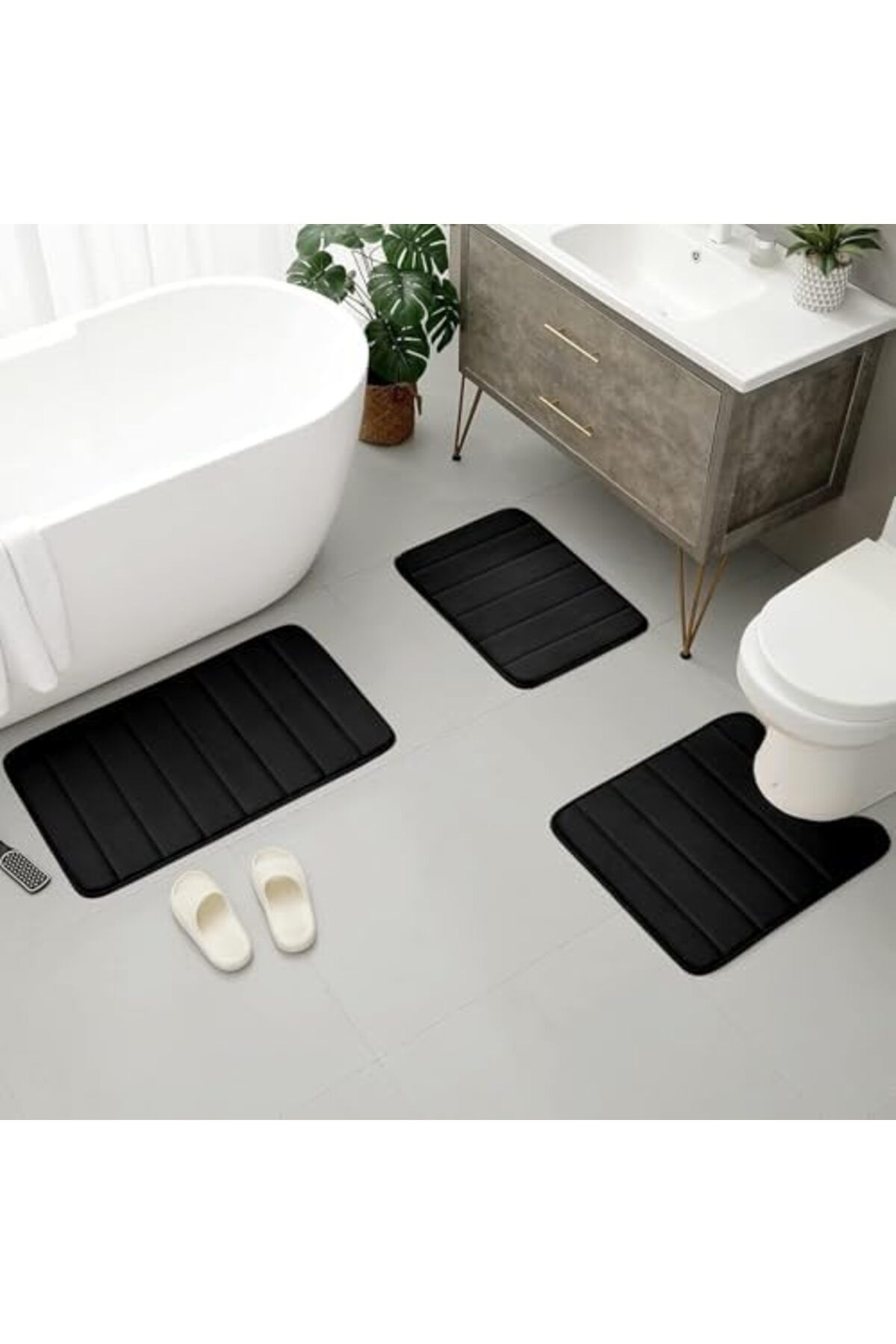 SUKILO-Bathroom Memory Foam Bath Mat Set, 3-Piece Non-Slip Rugs with U-Shaped Toilet Mat, Machine Wa 4