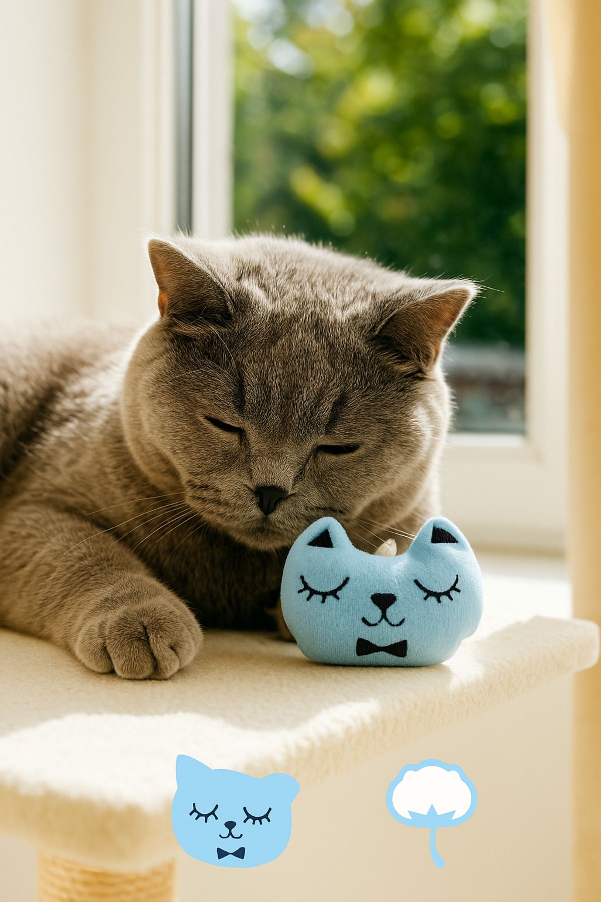 Lazy Paws-Cat Toy Interactive with Catnip and Bell, Stress Reliever, Relaxing Playmate - Blue Plush Cat 4