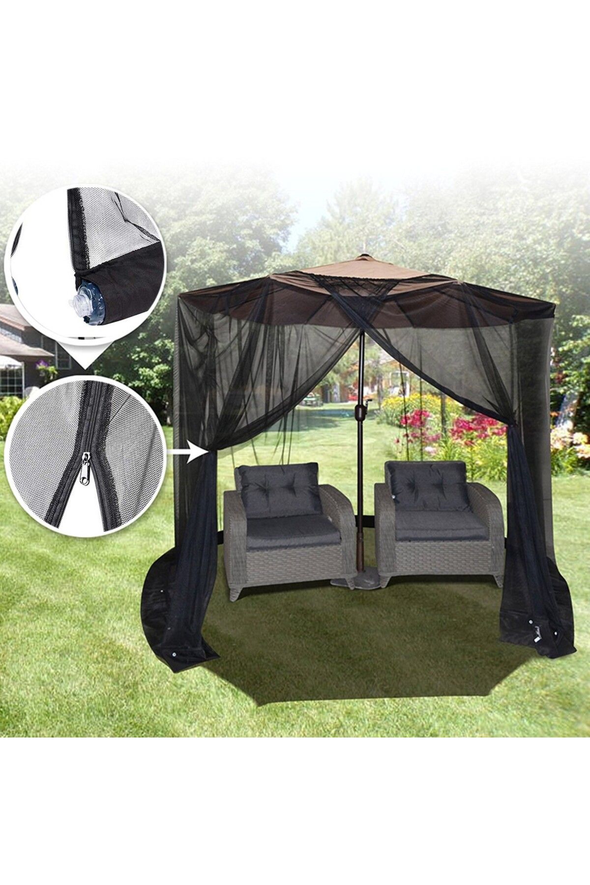 Flippy-anti-mosquito and insect net, height 2.4 m, diameter 3.8 meters, circumference black 2