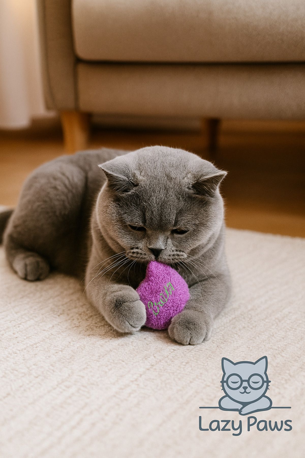 Lazy Paws-Cat Toy Interactive with Catnip and Bell, Stress Reducing, Relaxing Playmate - Purple Plush 3