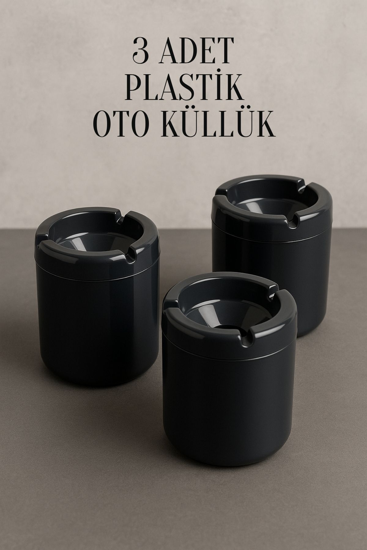 3Pcs XL Smellproof Smokeless Black Plastic Ashtray Auto Ashtray In-Car Ashtray