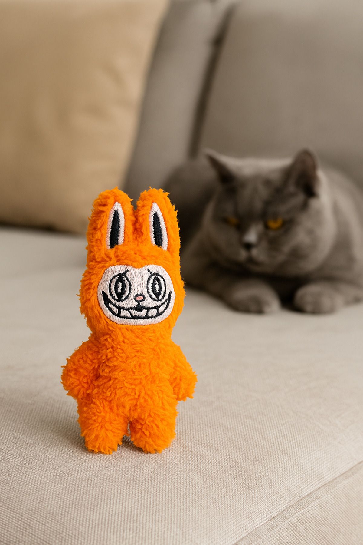 Lazy Paws-Cat Toy Interactive with Catnip and Bell, Stress Reducing, Relaxing Playmate - Orange Plush 4