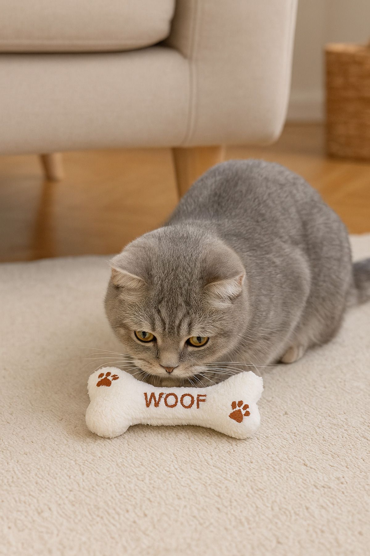 Lazy Paws-Cat Toy Interactive with Catnip and Bell, Stress Reliever, Relaxing Playmate - Plush Bone 5