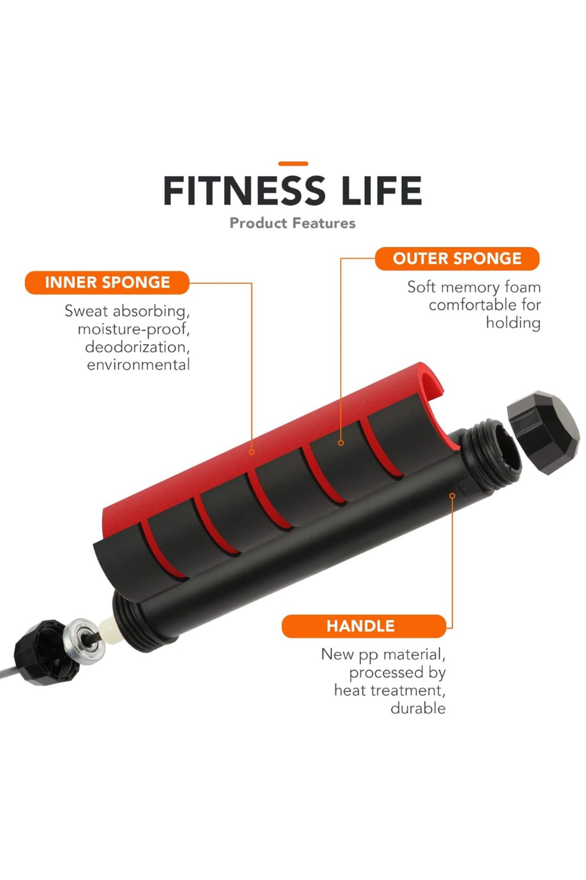 OEM-Skipping rope, jump rope, memory foam handles, adjustable length, Black/Red 4