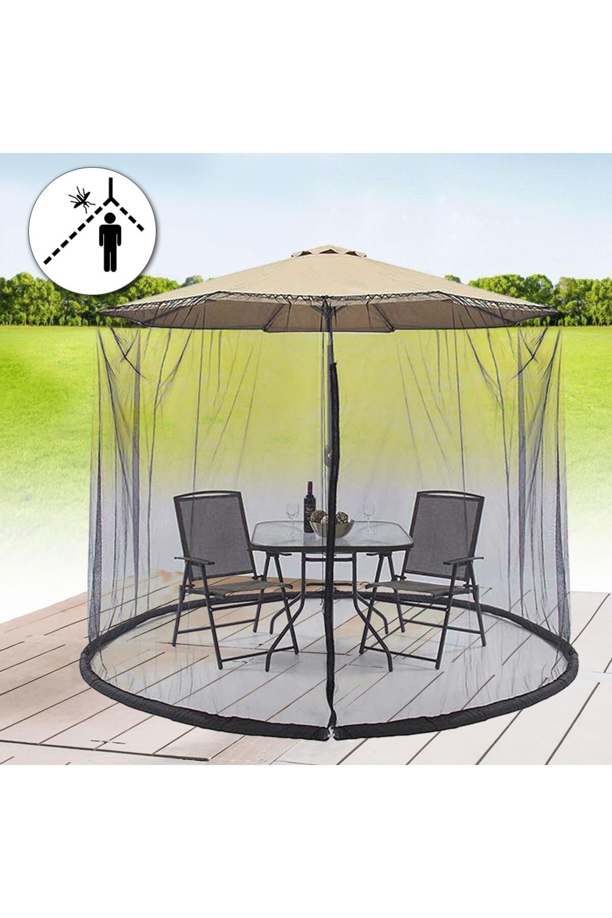 Flippy-anti-mosquito and insect net, for parasol, height 2.3, diameter 3 m, black 4