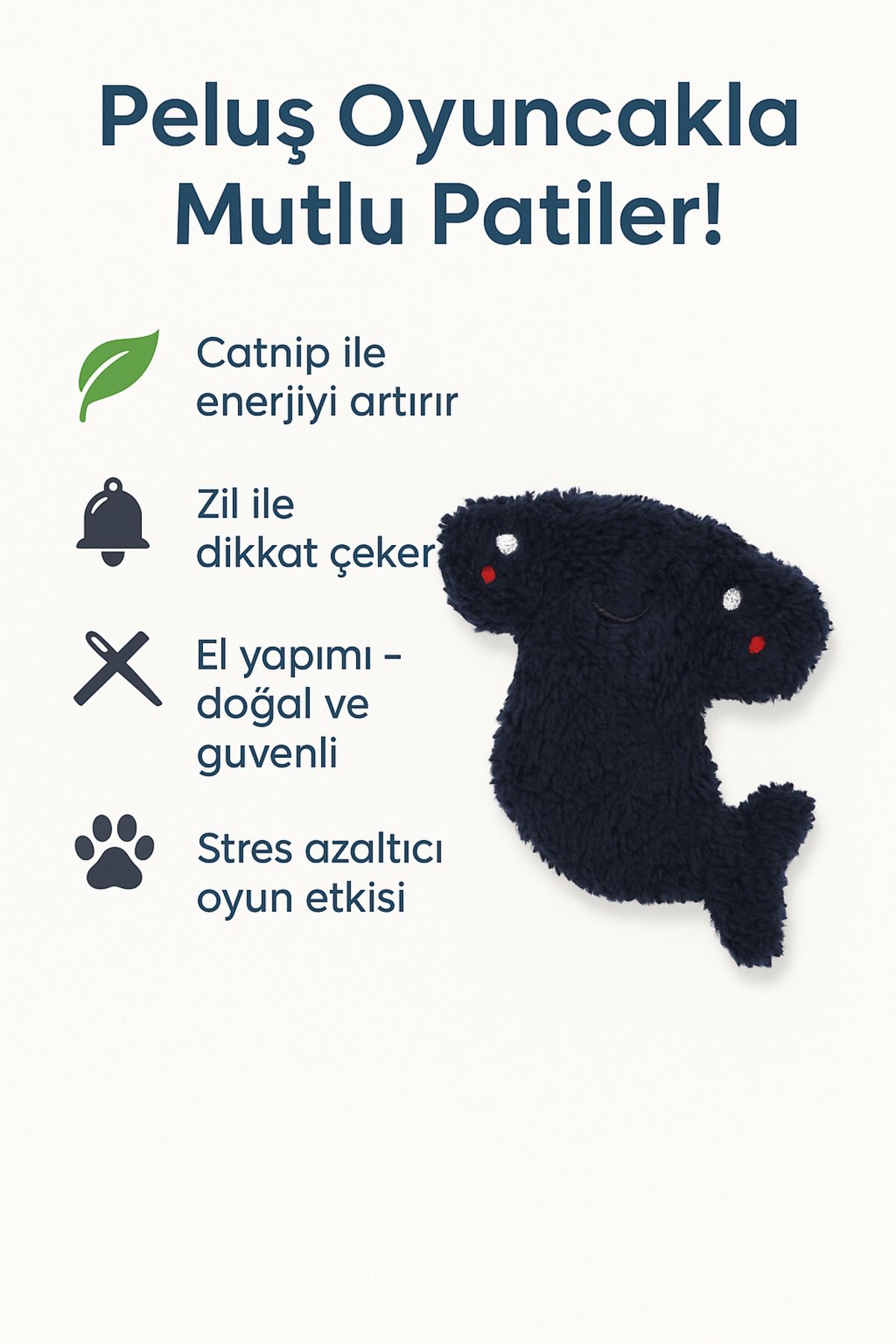 Lazy Paws-Cat Toy with Catnip and Bell, Stress Reliever, Relaxing Playmate - Navy Blue Hammer Head 2