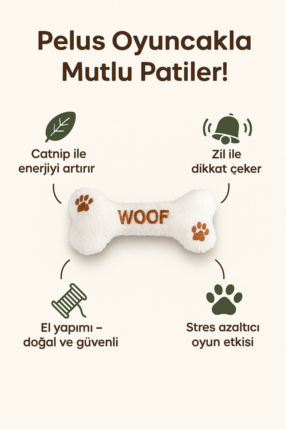 Lazy Paws-Cat Toy Interactive with Catnip and Bell, Stress Reliever, Relaxing Playmate - Plush Bone 3