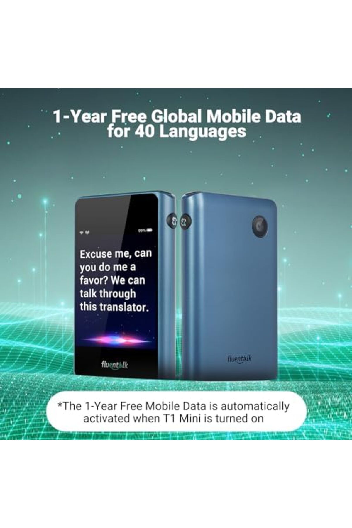 Fluentalk-جهاز الترجمة الفورية Timekettle T1 Mini مع بيانات عالمية لمدة عام واحد (أزرق) 5