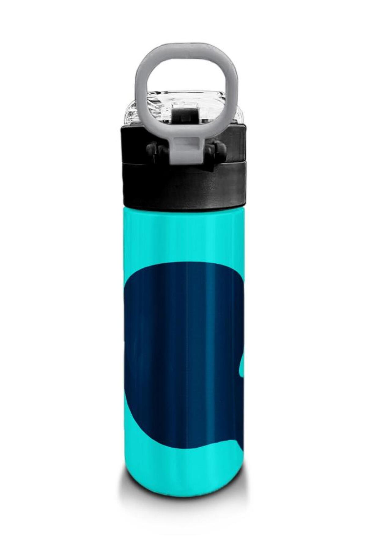 Kids Lacivert Turkuaz Desenli Pipetli ve Direkt İçim Çelik Termos 500 ml 31886