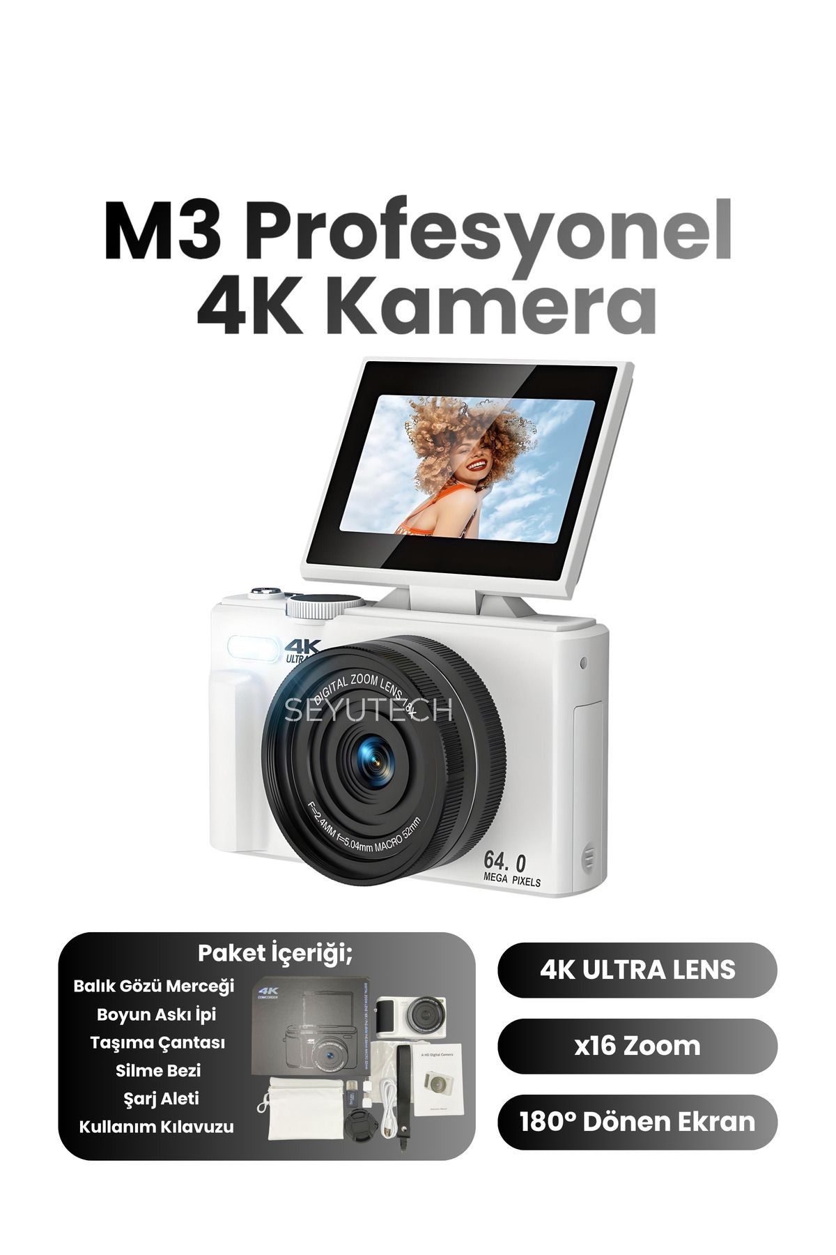 M3 Profesyonel 4K Ultra HD Dijital Kamera Yüksek Çözünürlük Otomatik Fokus x16 Zoom