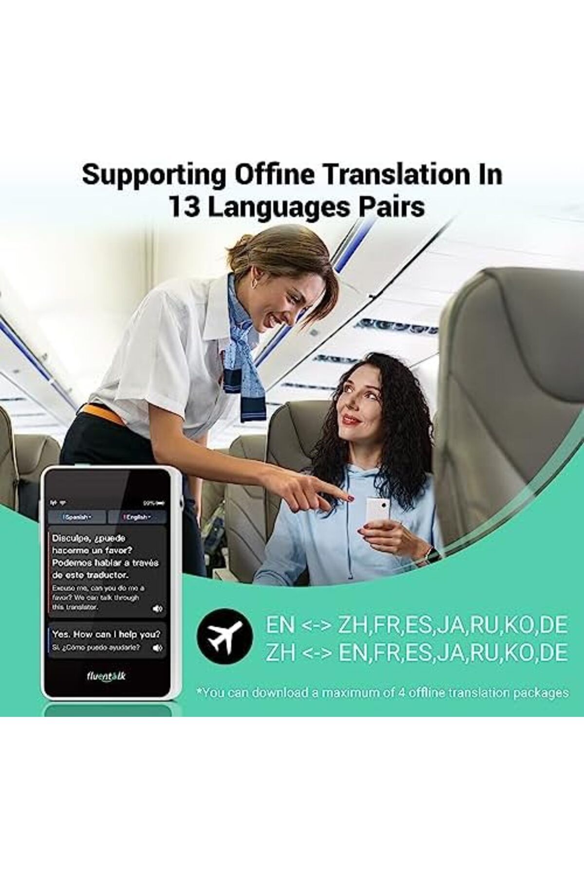 Fluentalk-جهاز الترجمة الفورية Timekettle T1 Mini مع بيانات عالمية لمدة عام واحد (أبيض) 8