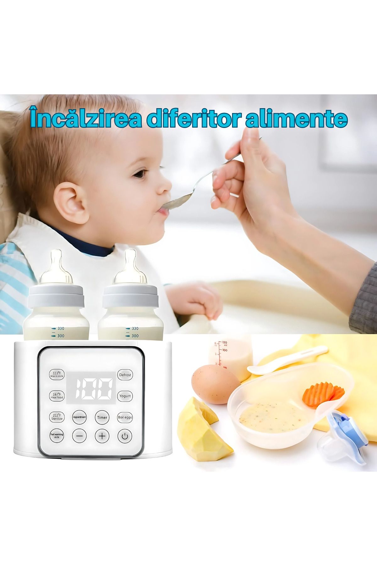 D&K WONDER-Incalzitor & Sterilizator Biberoane 6-în-1, Display Digital, 2 Biberoane, 100°C/45°C 3