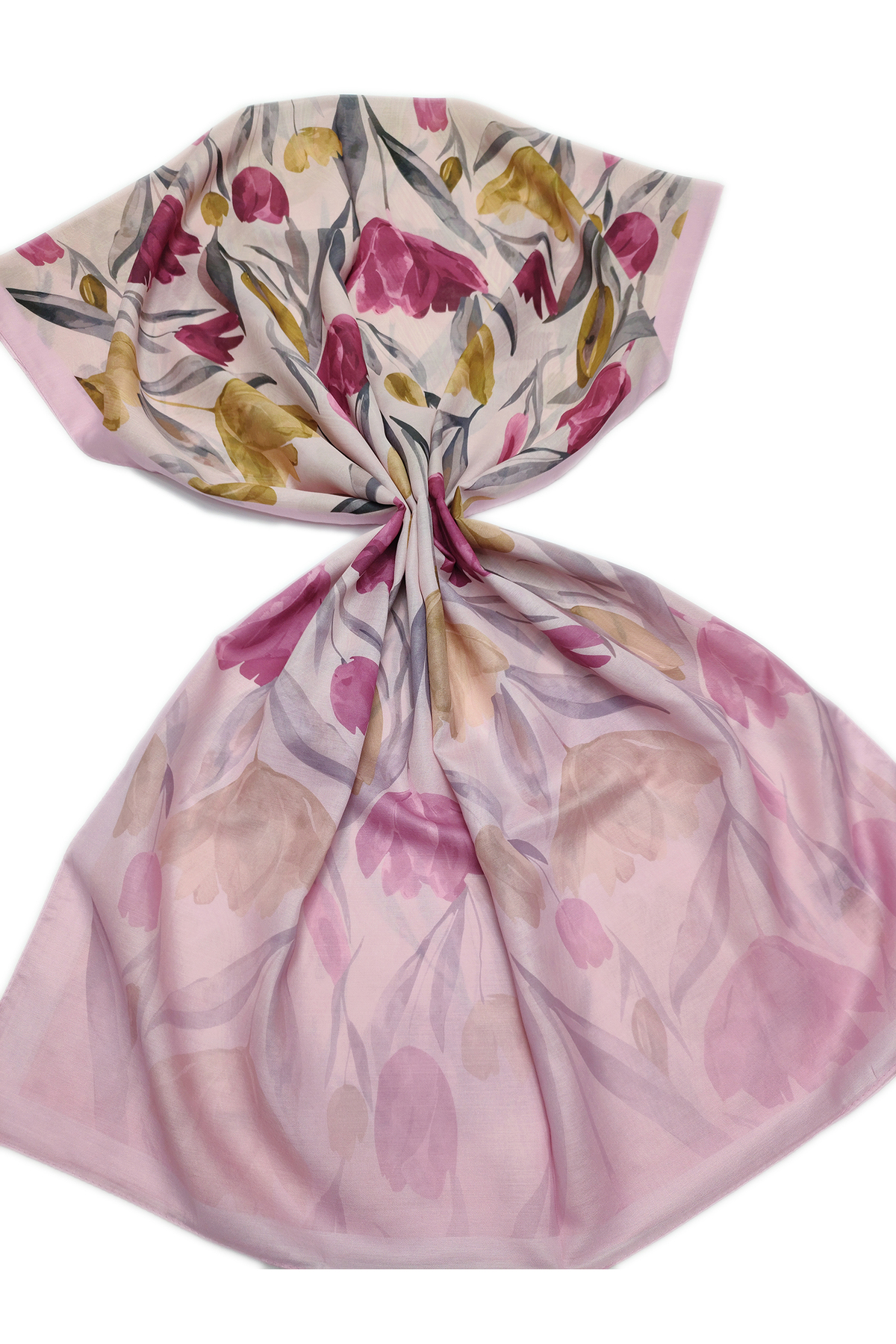 Pembe Çiçek Desenli Pamuklu Soft Şal SCF1013-03