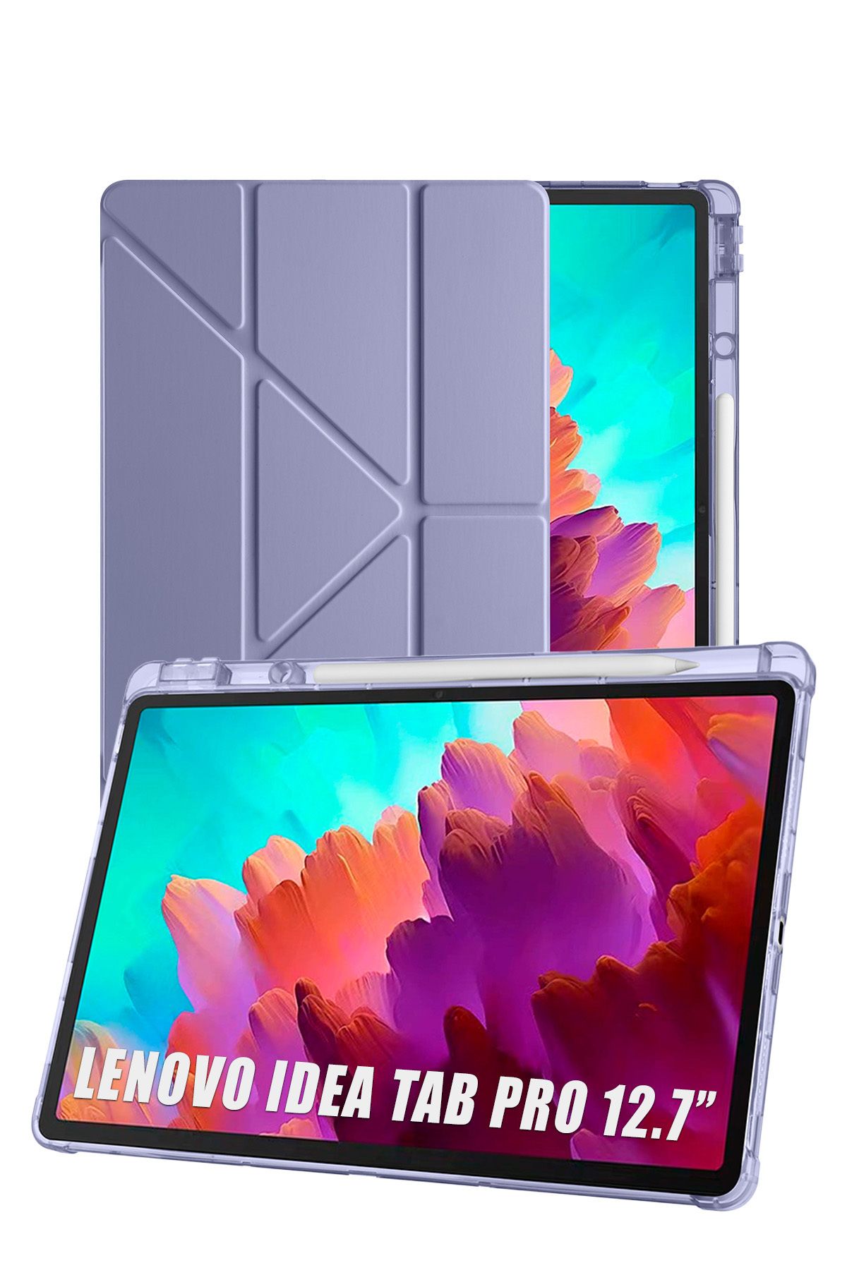 Nezih Case-Lenovo Idea Tab Pro 12.7” Tb373Fu Compatible Tri Folding Smart Case with Pen Compartment and Sleep Mode 1