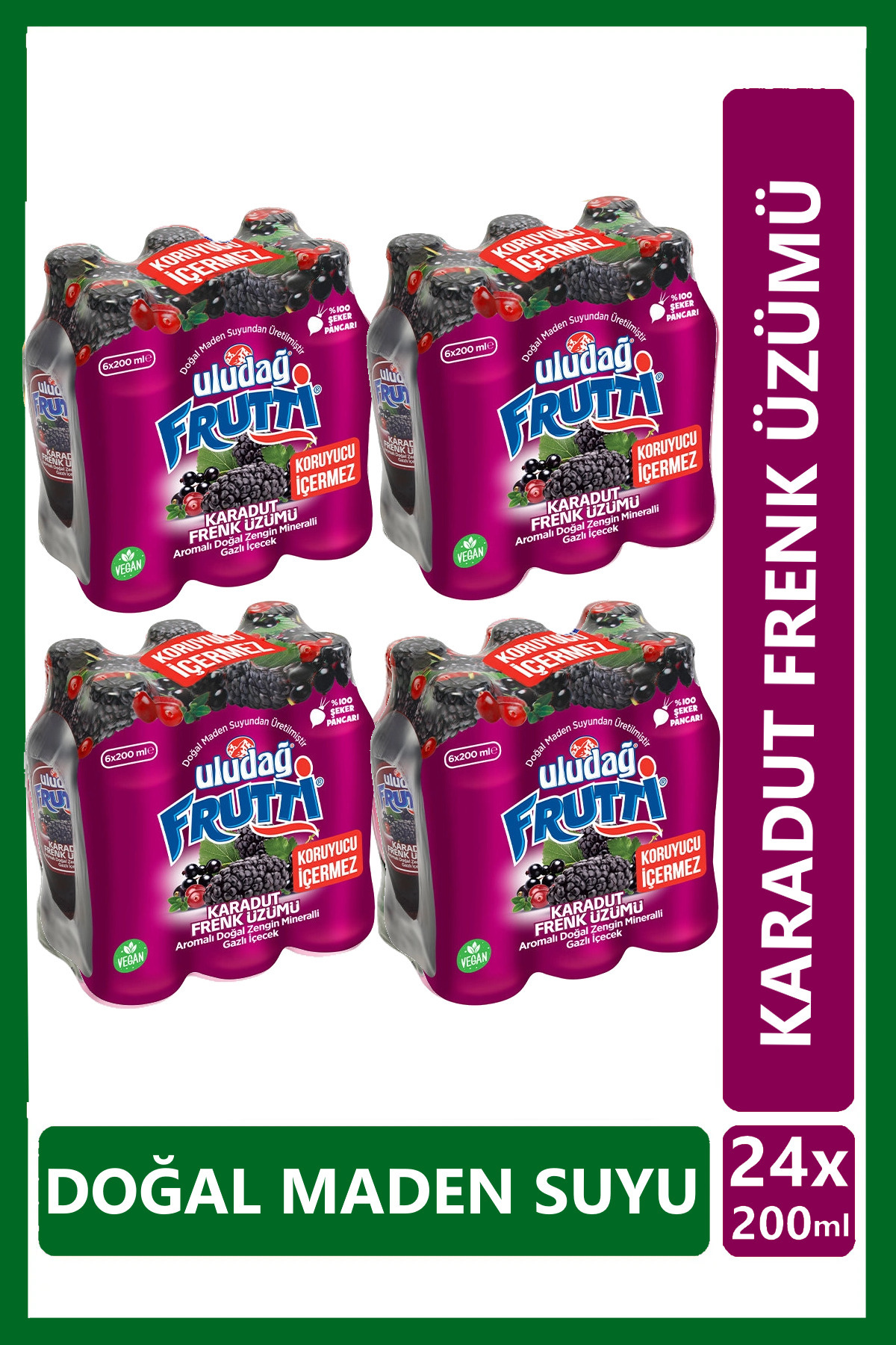 Uludağ Frutti Karadut Frenk Üzümü Aromalı Maden Suyu 200 ml x 24 adet