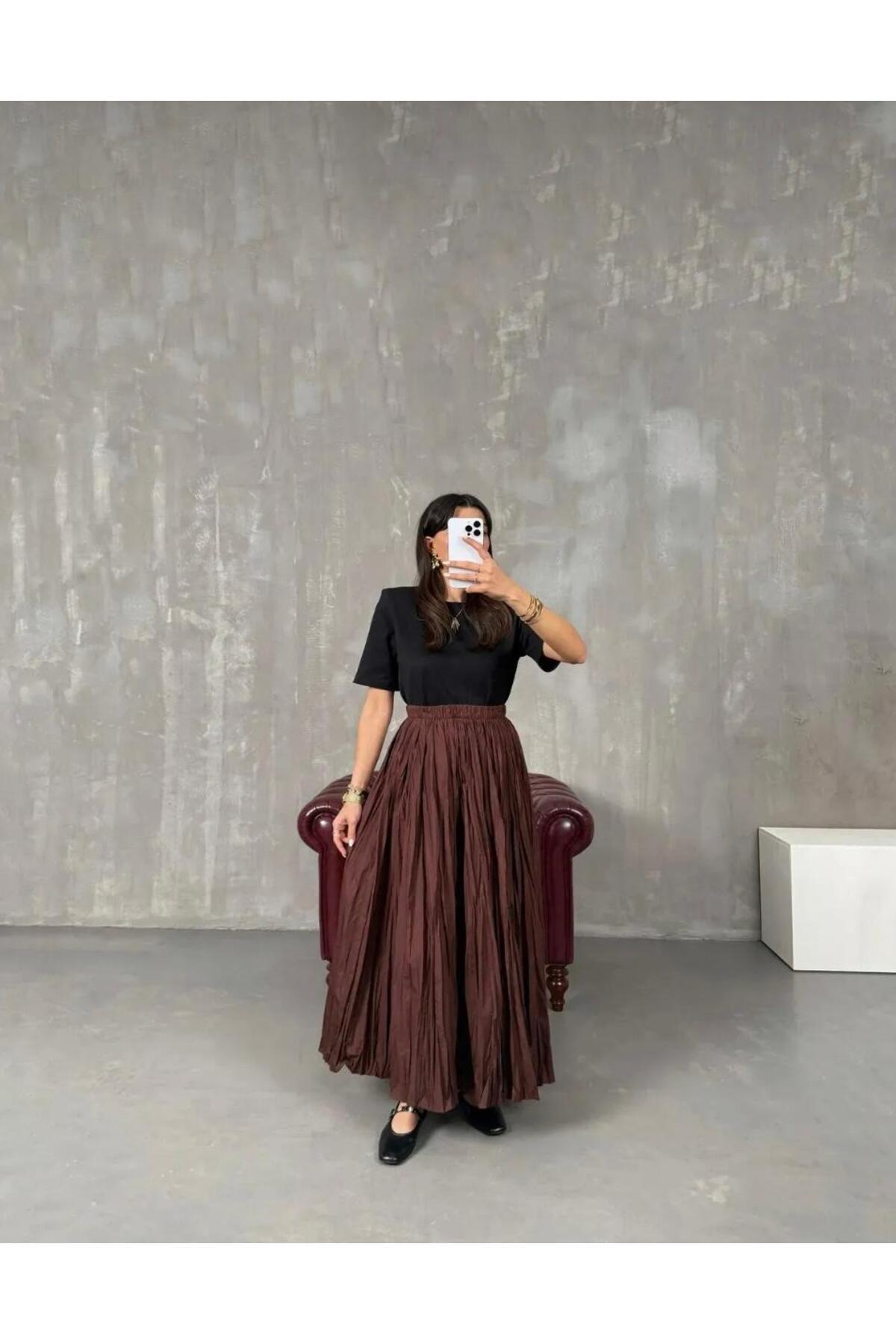 Genel Markalar  Kadın Kırışık Etek Kloş Etek Tesettür Etek - Görsel 2