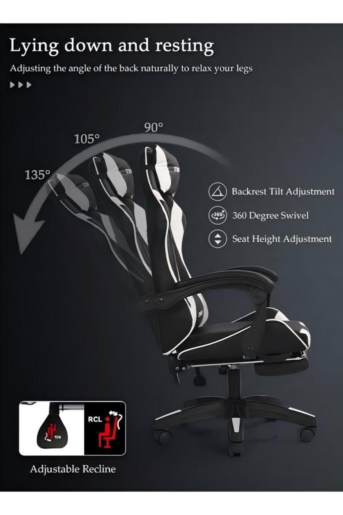 fun zone-Ergonomic Gaming Chair with Footrest Computer Gaming Chair Height Adjustable with Footrest 360° 7