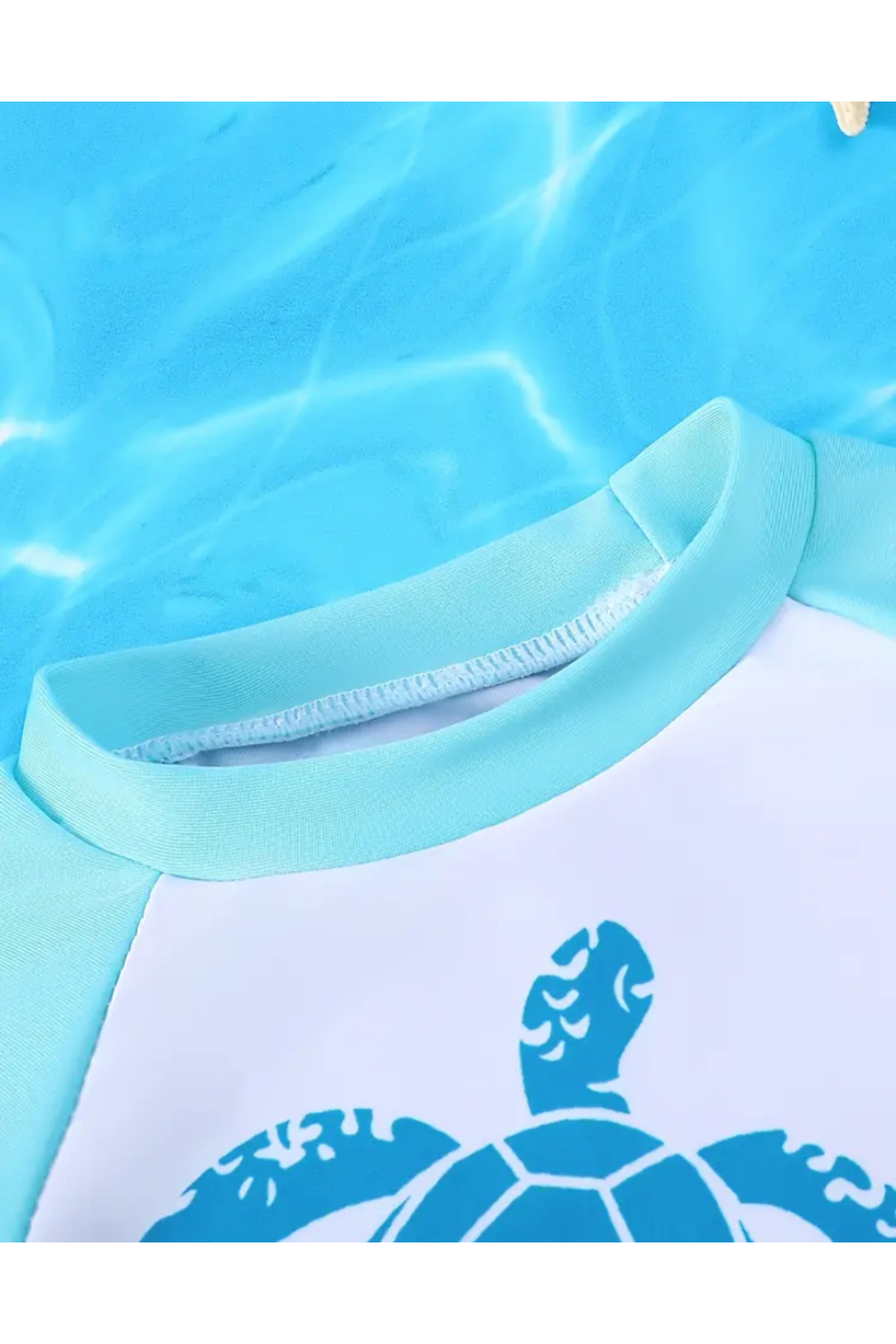 MODA Erkek Çocuk Deniz Kaplumbağası Desenli Kısa Kollu Mayo Takımı – Turkuaz Beyaz Yazlık Plaj Takımı fotoğrafı 3 (önizleme)