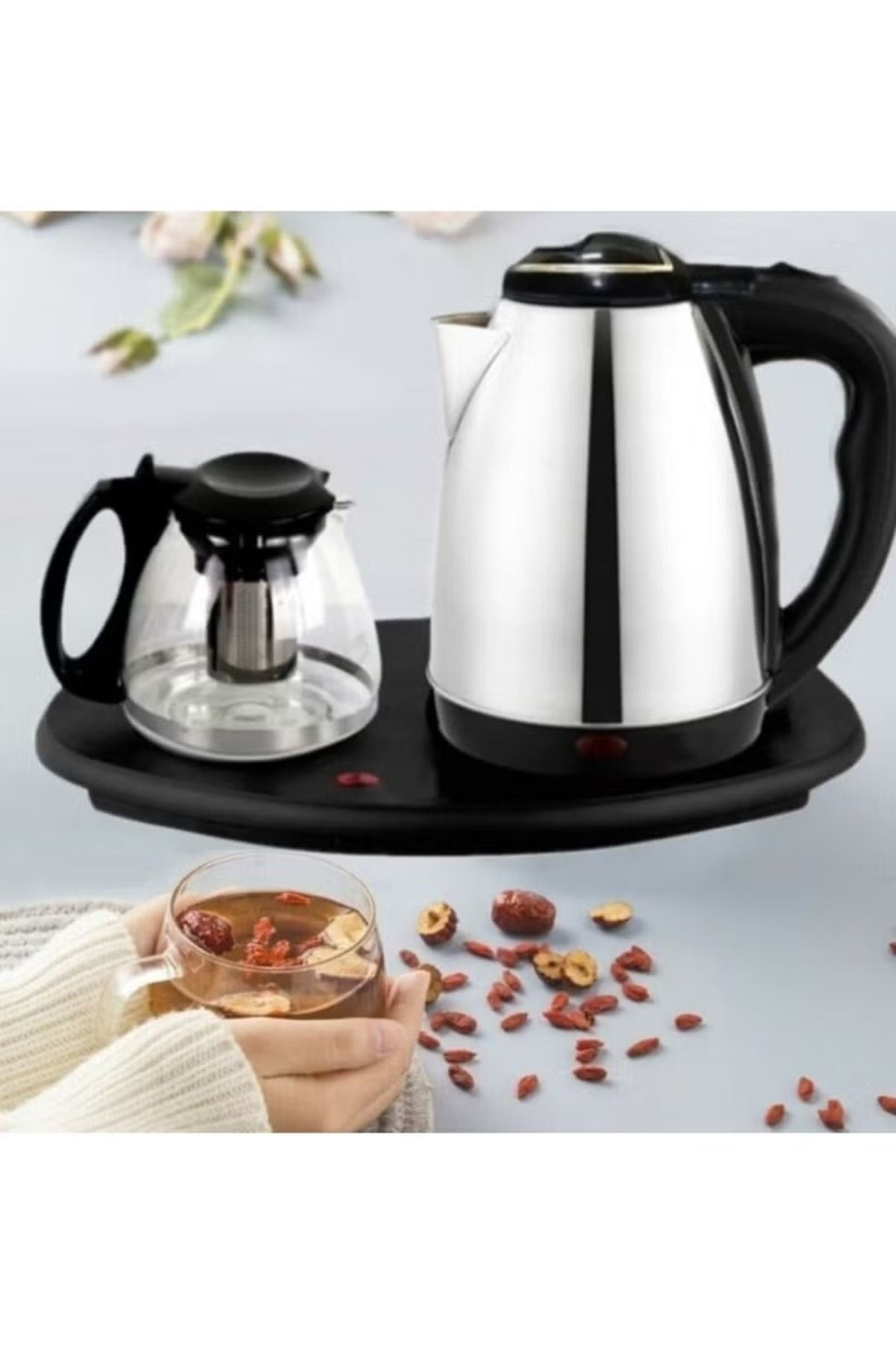 SLIVERS CRIEST-Kettle with Tea Tray, 2-in-1 Kettle and Teapot Set 7