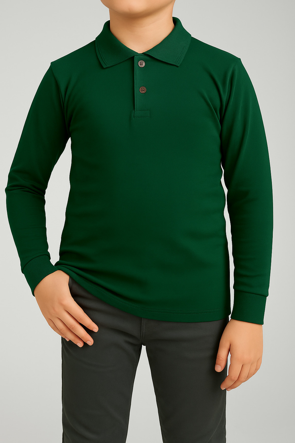 Kids Naphtha Green Long Sleeve Polo Lacoste School T-Shirt