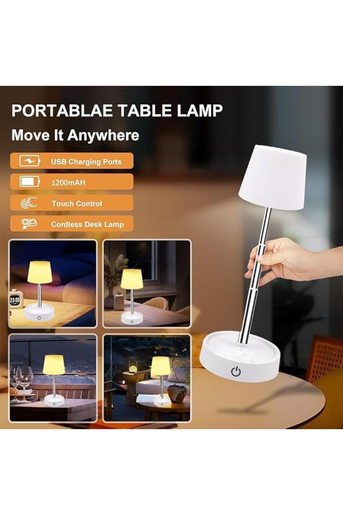 SUKILO-2-Piece Height Adjustable LED Desk Lamps – Dimmable, USB Rechargeable, Wireless Touch Table 6