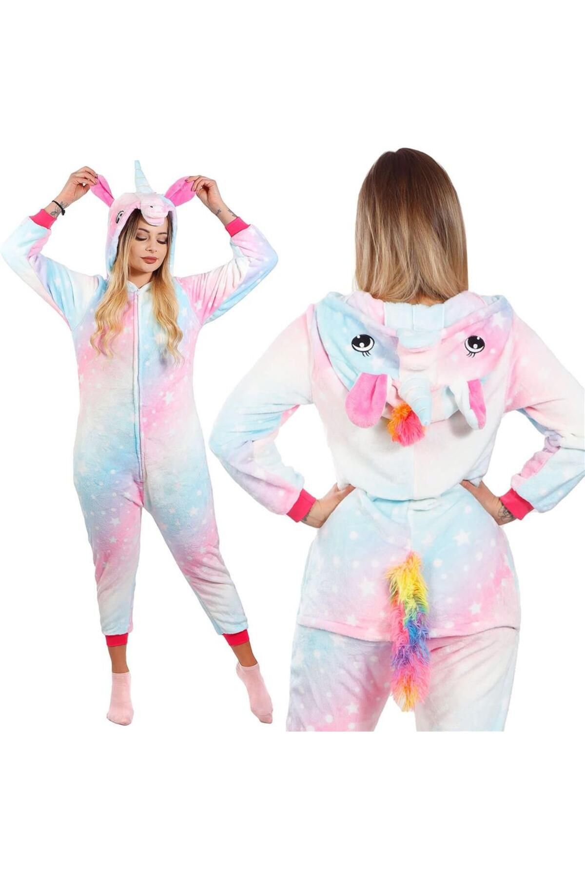 SERSIMO-Pijama tip salopeta pentru dama, model unicorn, marime M 3