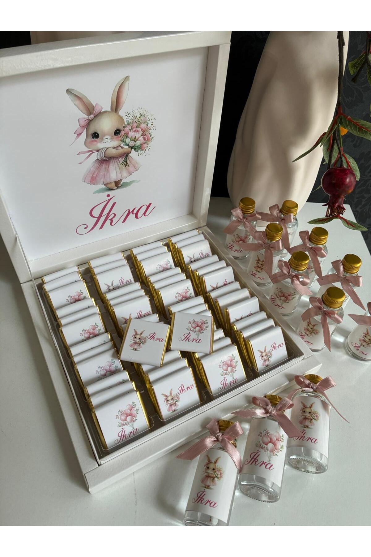 Minemiss Tasarım Kutulu Isme Özel Tasarımlı Kız-erkek 50 Adet Bebek Çikolatası Ve 25 Adet Kolonya -yaş Günü-hediyelik fotoğrafı 2 (önizleme)