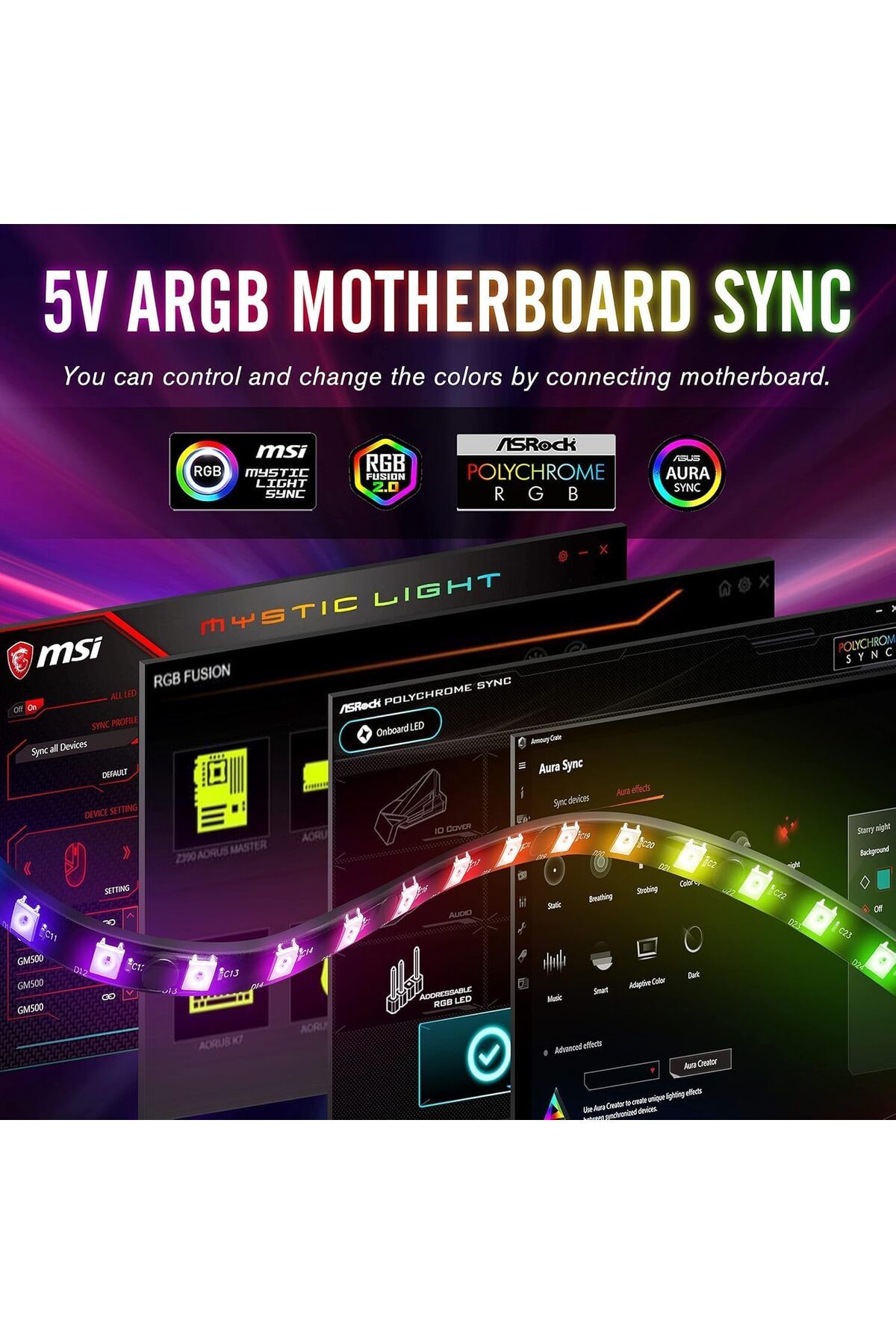 SUKILO-Addressable RGB LED Strips with Magnet for PC Case, with Remote Control - 2 Pack 40CM 7
