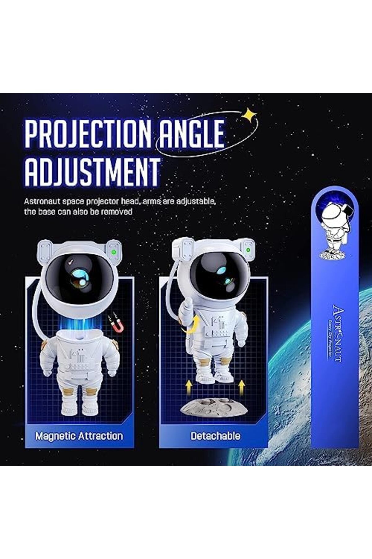 SUKILO-Galaxy Astronaut Star Projector with Bluetooth Speaker, Remote Control, 360° Adjustable Head 4