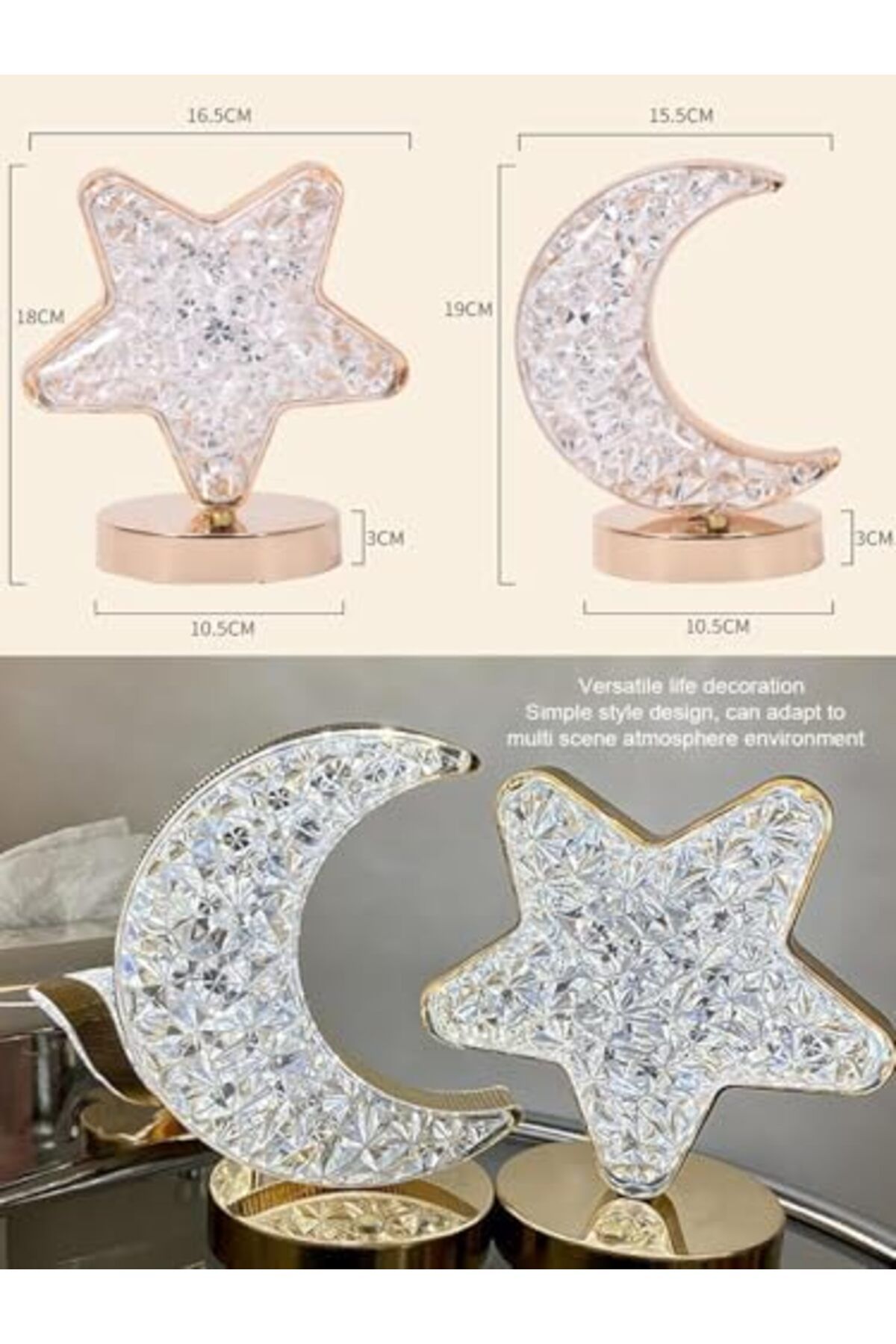 SUKILO-LED Crystal Table Lamp for Home Room | Acrylic Bedside Table Lamp with 3 Levels Brightness fo 3