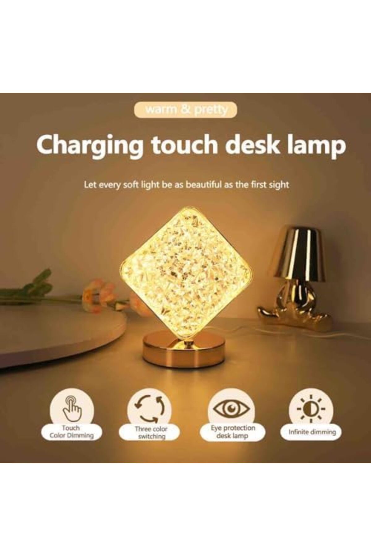 SUKILO-Creative Square Shaped Desk LED Lamp – Unique Moon, Star, or Square Design, Warm White Ligh 7