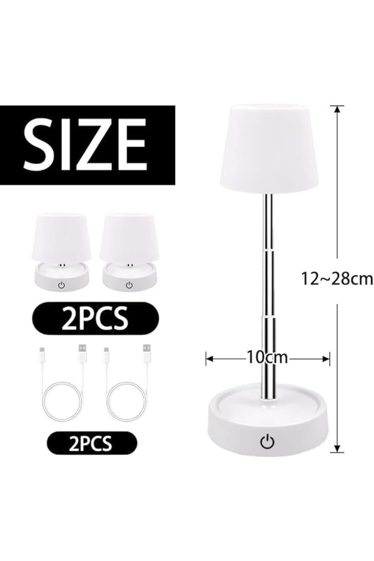 SUKILO-2-Piece Height Adjustable LED Desk Lamps – Dimmable, USB Rechargeable, Wireless Touch Table 3