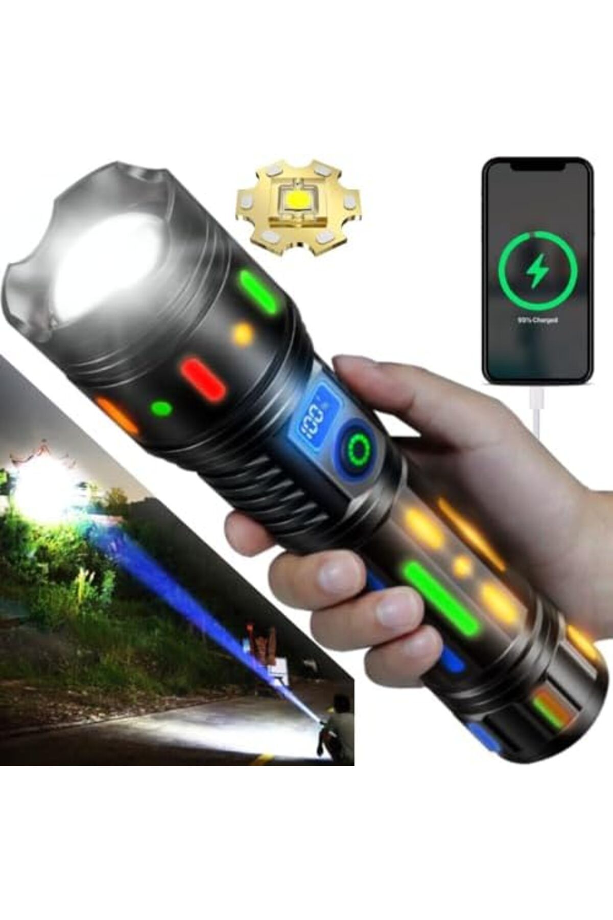 SUKILO-مصباح يدوي عالي الطاقة، قابل لإعادة الشحن، مزود بمنفذ USB-C للشحن السريع 1