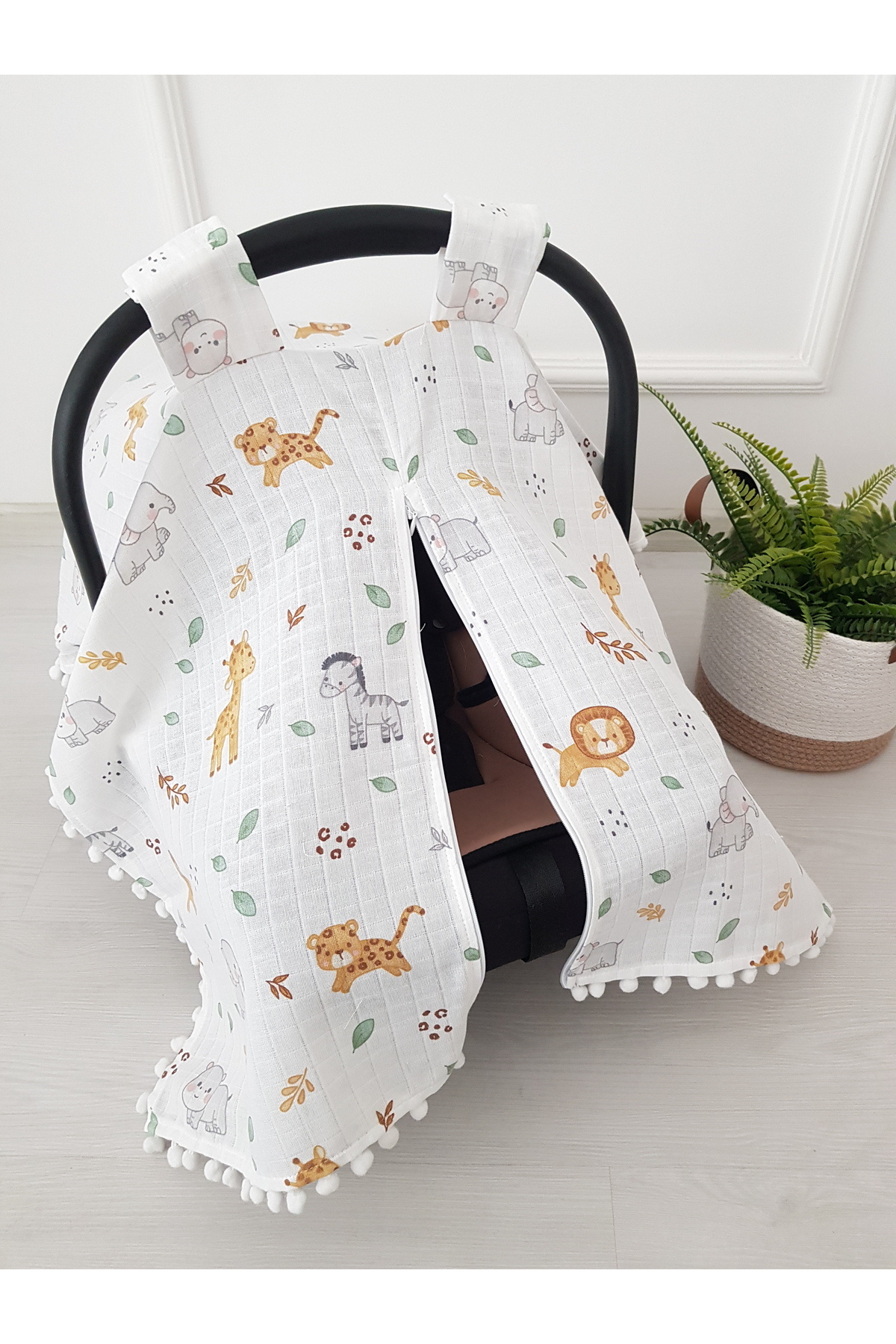 artıbebe %100 Pamuk Desenli Fermuarlı Müslin Puset Örtüsü